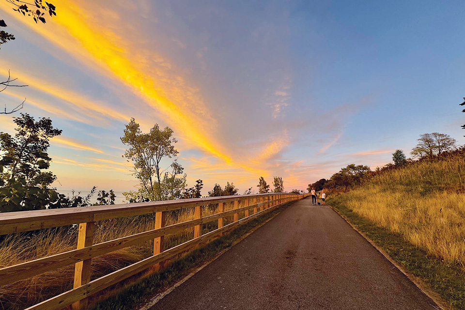 Sunset at Fairport Harbor Lakefront Park’s Lakefront Trail (photo by Stewart Unsdorfer)