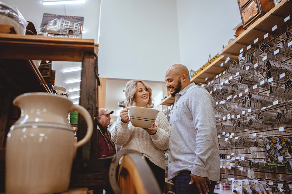 Couple shopping at Lehman’s in Kidron (photo courtesy of Lehman’s)