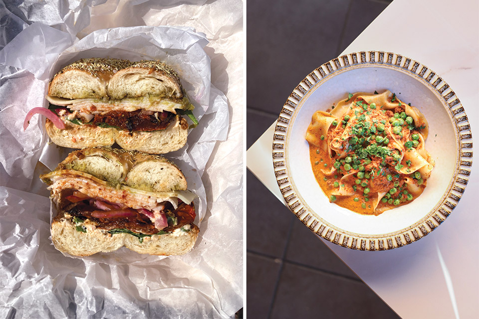 Bears Bagels in Hilliard (left) and Flour at Polaris Fashion Place in Columbus (bagels: photo by Rachael Jirousek; pasta: courtesy of Flour)