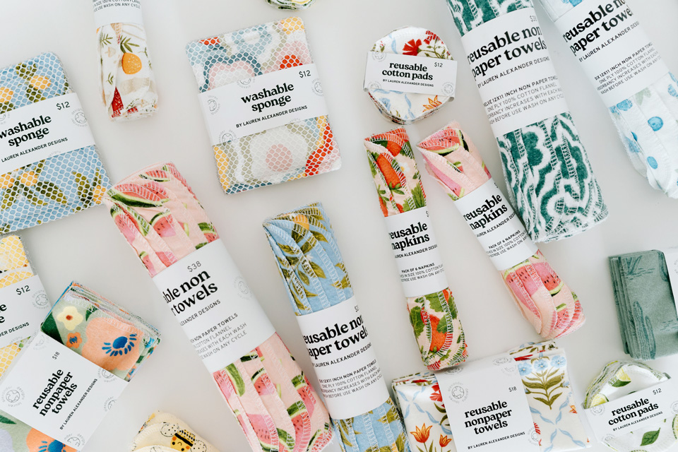 The environmentally friendly reusable products from Lauren Alexander Designs of Columbus (photo courtesy of Lauren Alexander Designs)