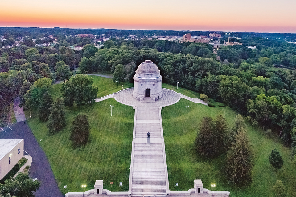 Aerial view of McKinley National Memorial in Canton (photo by Aerial Agents)