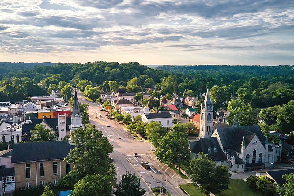 An aerial view of the town of Granville in Licking County, Ohio (photo by Henry Leiter)