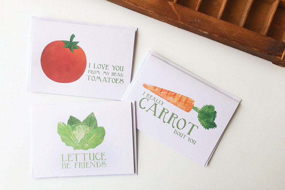 Anne Green Design’s whimsical veggie-themed greeting cards (photo courtesy of Anne Green Design)