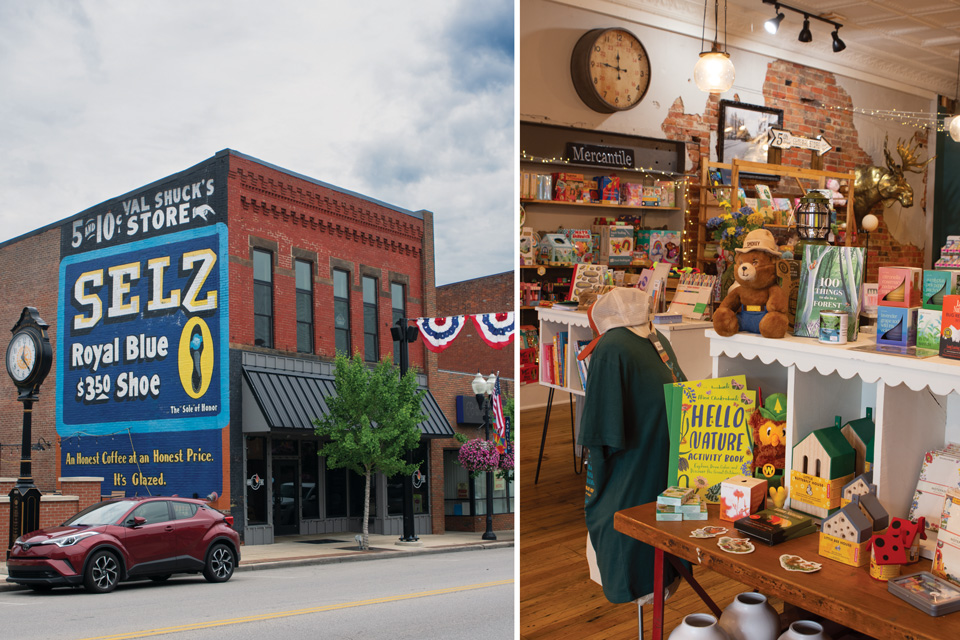 Left: mural in downtown Ashland, right: interior of Fig & Oak in Ashland (photos by Rachael Jirousek)