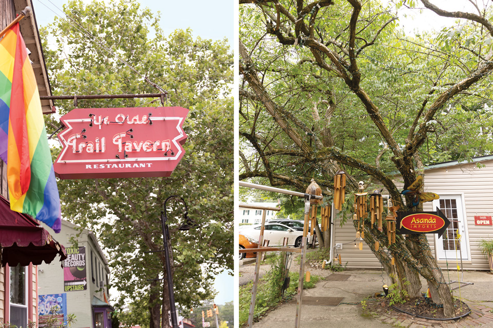 Left: Ye Olde Trail Tavern in Yellow Springs, right: Asanda Imports in Yellow Springs (photos by Matthew Allen)