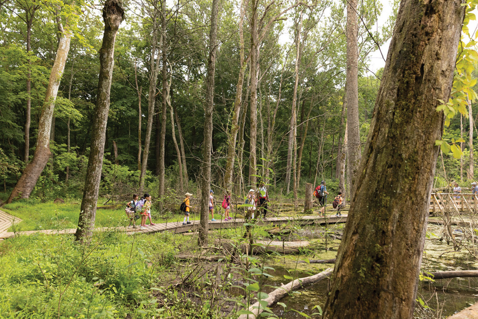 Kids walking at Glen Helen Nature Preserve in Yellow Springs (photo by Matthew Allen)