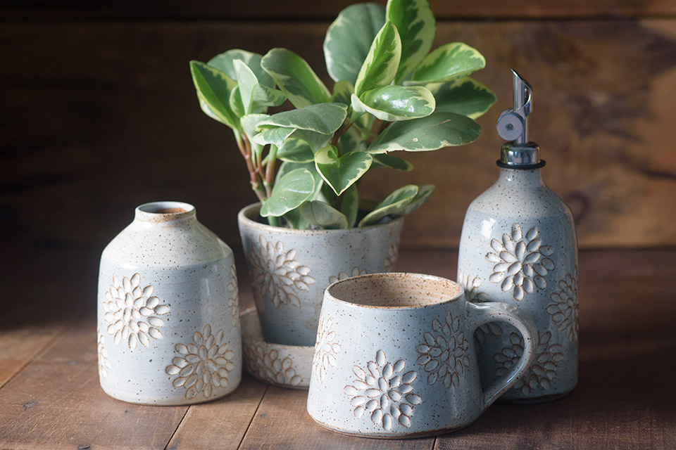 Vase, planter, mug and oil cruet from Ember and Art in Cincinnati (photo courtesy of Ember and Art)