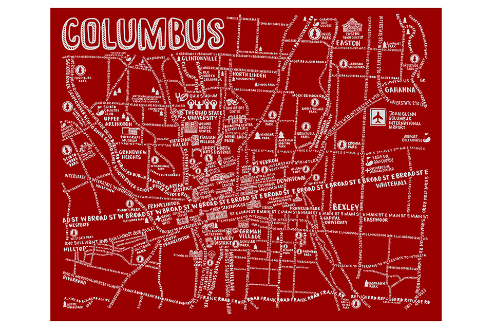 Map of Columbus from Whereabouts Shop in Cleveland (photo courtesy of Whereabouts Shop)