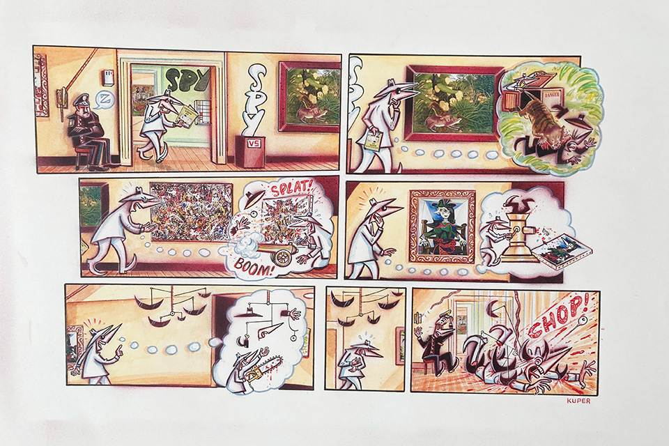 Peter Kuper’s Spy vs. Spy [Museum] in “What Me, Worry? The Art and Humor of Mad Magazine” (photo courtesy of Cincinnati Art Museum)