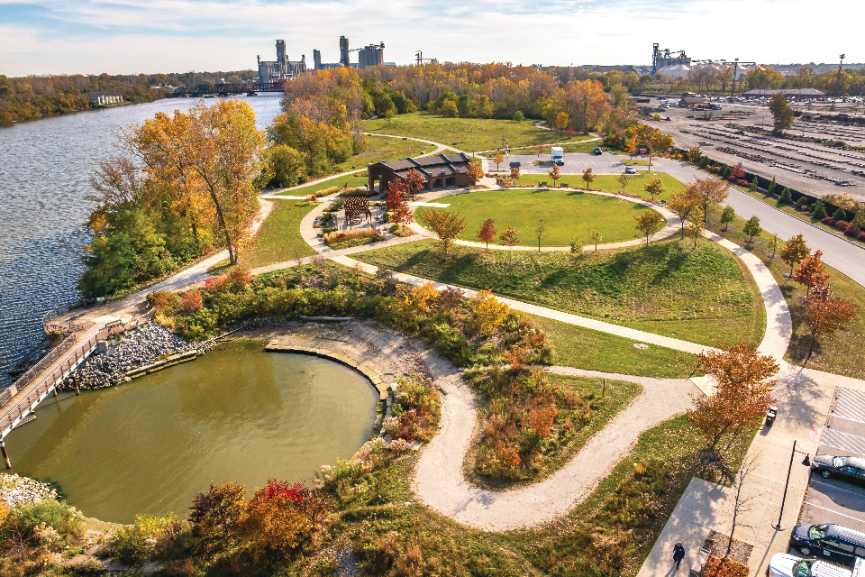 Aerial view of Middlegrounds Metropark in Toledo (photo by Doug Hinebaugh)