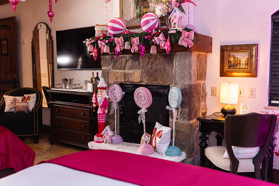The Pinkmas Christmas Suite adorned with pink and candy-inspired decor at Gervasi Vineyard Resort & Spa (photo courtesy of Gervasi Vineyard Resort & Spa)