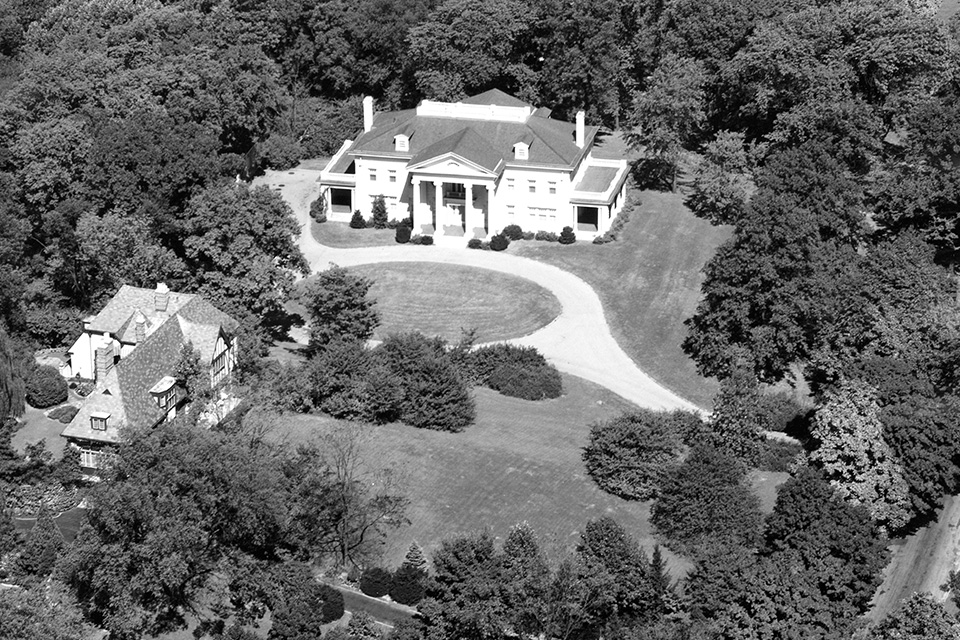 Historic photo showing aerial view of Hawthorn Hill (photo courtesy of Dayton History)