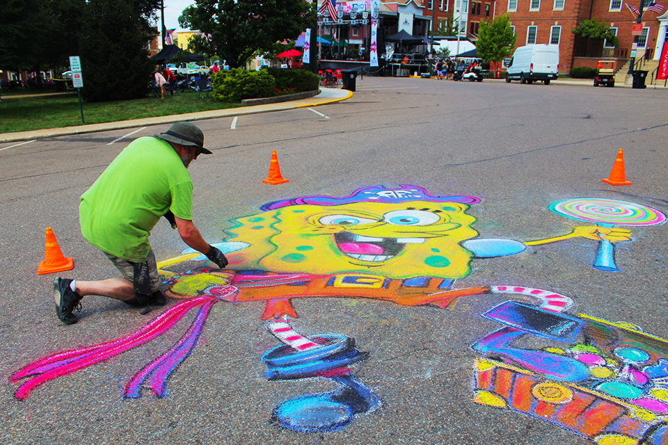 Chalk artist drawing Spongebob Squarepants at Mount Vernon Music and Arts Festival (photo courtesy of Mount Vernon Music and Arts Festival)