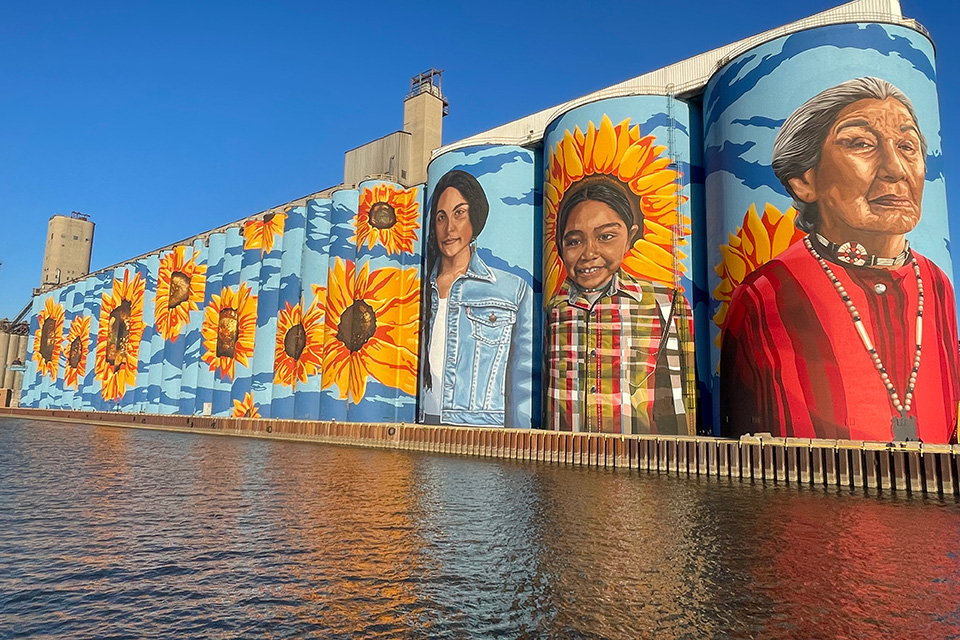 Side of the Glass City river wall in Toledo (photo by Nicole LeBoutillier)