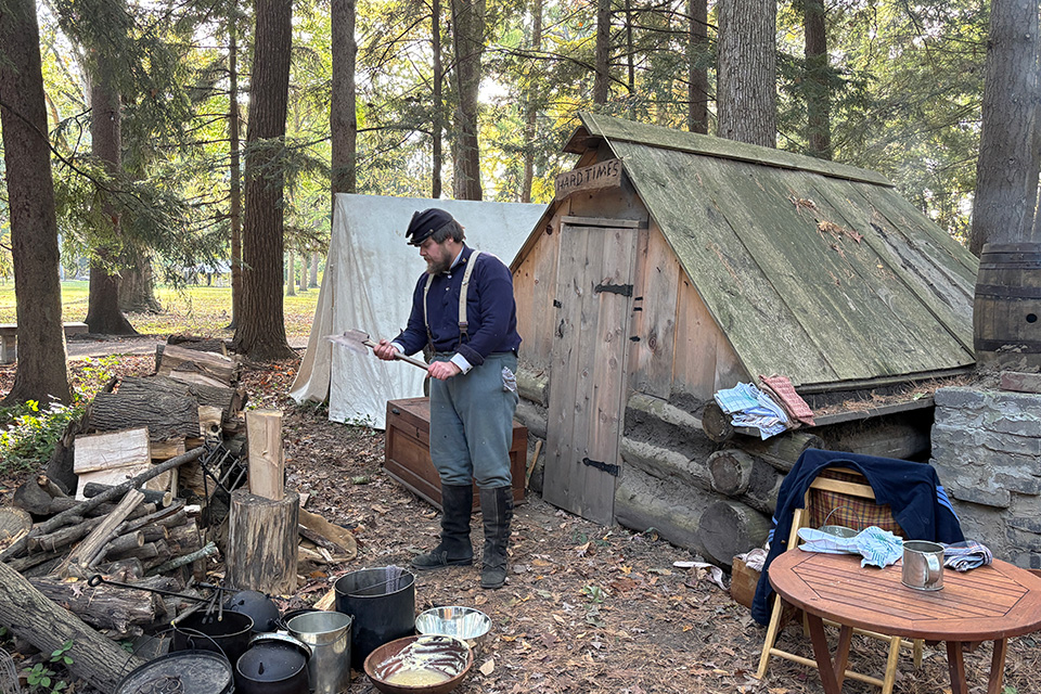 Civil War-era reenactors giving tours of the camp (photo courtesy of Rutherford B. Hayes Presidential Library & Museums)