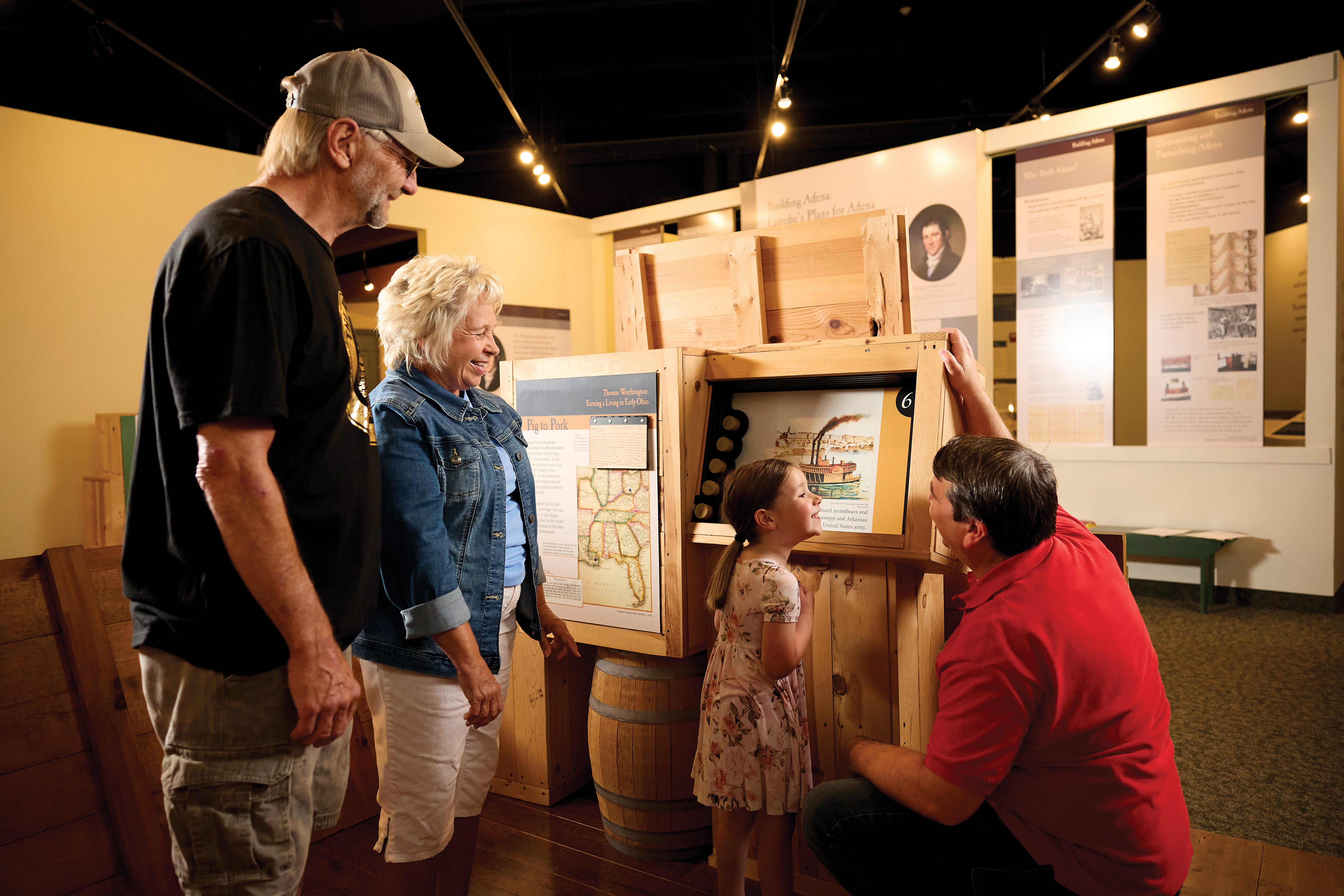 Family touring the Education and Visitor Center at Adena Mansion & Gardens (photo courtesy Ohio History Connection)