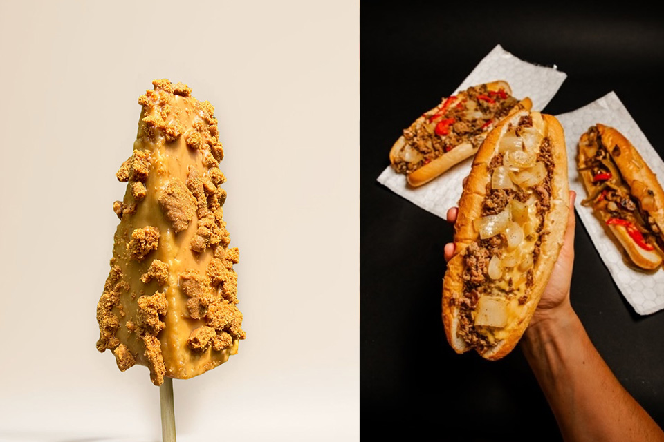 Left: Biscoff Cookie Butter Frozen Cheesecake (photo by Luke Decker); Right: Cheesesteak (photo by Shanika Sheppard)