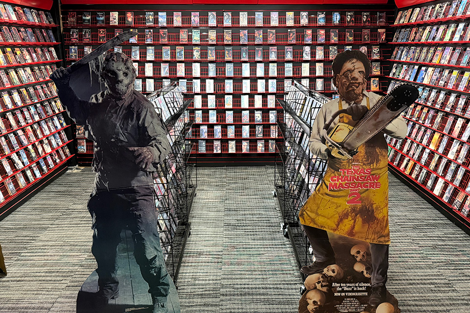 Horror movie cardboard cutouts at Killer Video in Akron (photo courtesy of Killer Video)