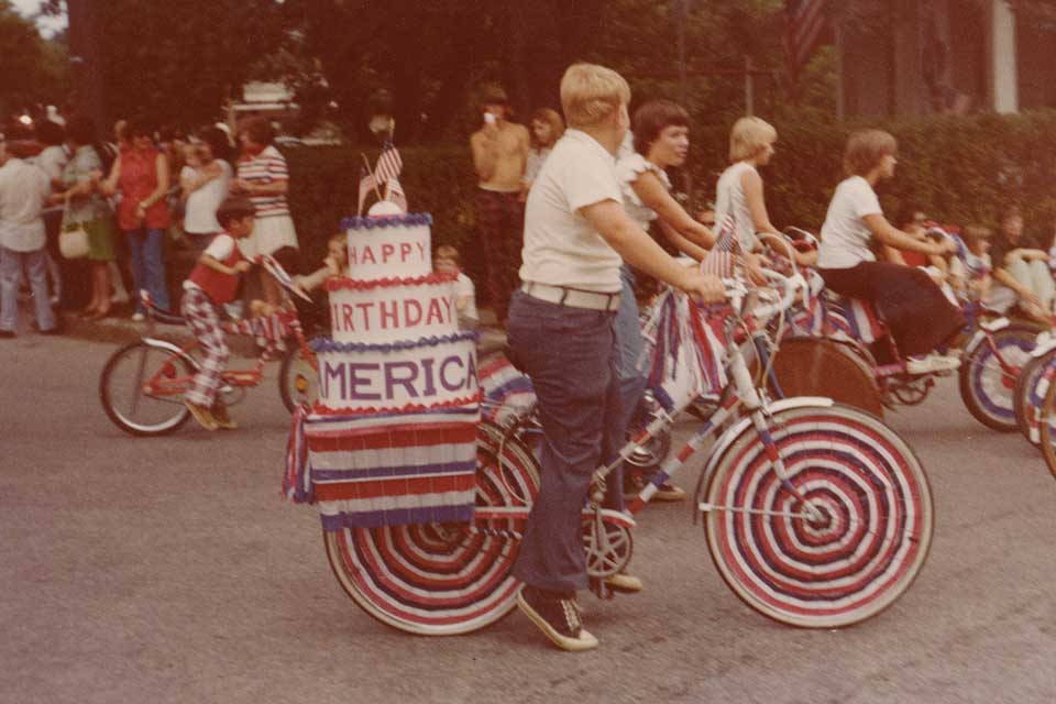 Bicycle parade with decorated bikes in East Palestine (photo by Dena Bozick)