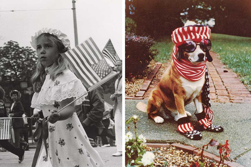 Left: young girl with flag, right: Bingo the dog (photos by Greg Patton, Elsa M. Schnieders)