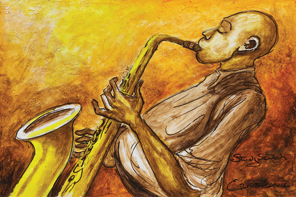 Ernie Barnes’ “Saxophone Gesso” at the Canton Museum of Art (photo courtesy of Canton Museum of Art)