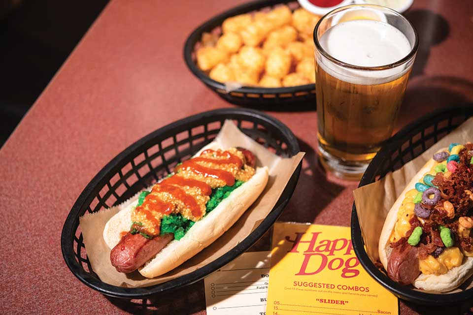Hot dogs, beer and tater tots at Happy Dog in Cleveland (photo by Kaitlin Walsh)