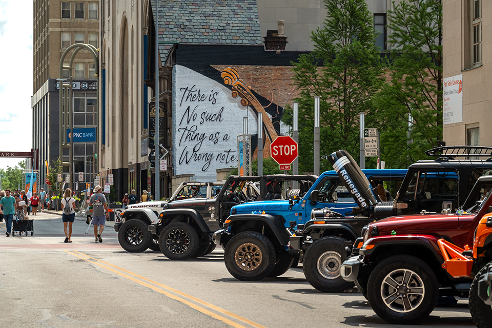 Jeeps on the street at Toledo Jeep Fest (photo courtesy of Toledo Jeep Fest)