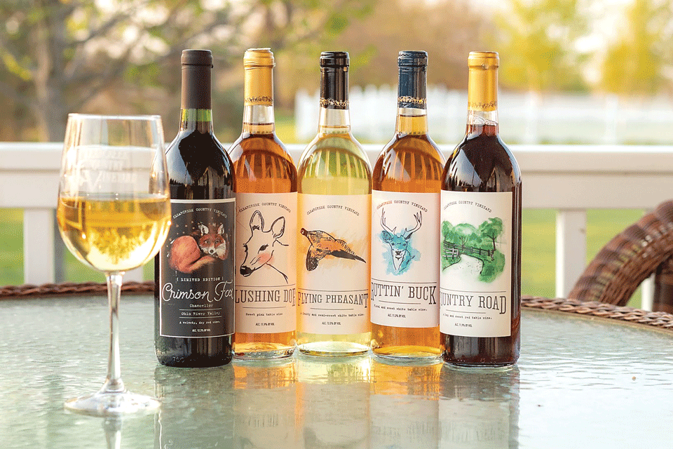 Wine bottles from Clearcreek Country Vineyards & Winery in Amanda (photo by Christine Evans)