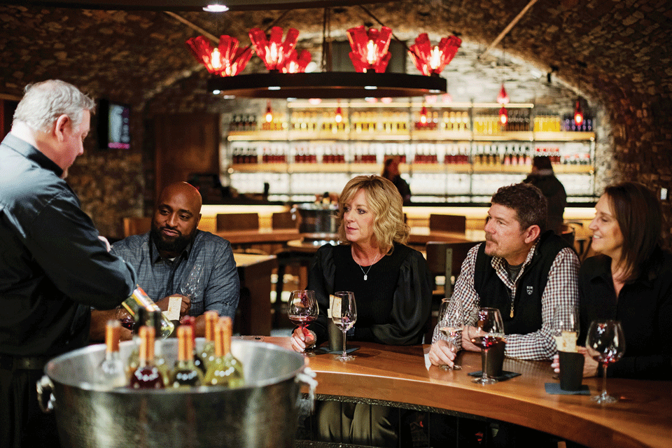 People enjoying a wine tasting at Gervasi Vineyard Resort & Spa in Canton (photo by Mal McCrea)