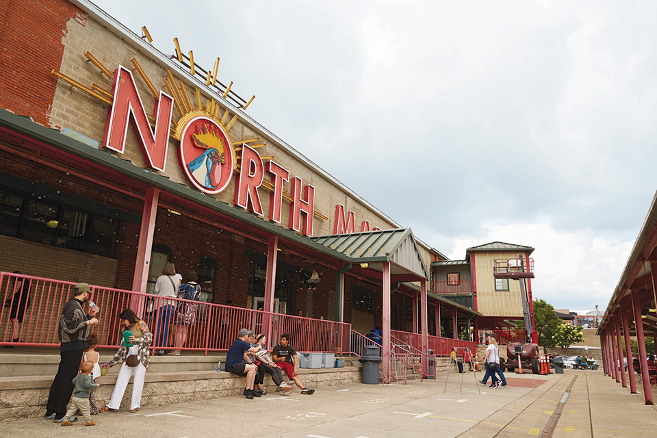 People relaxing outside North Market in Columbus (photo by Brian Kaiser)