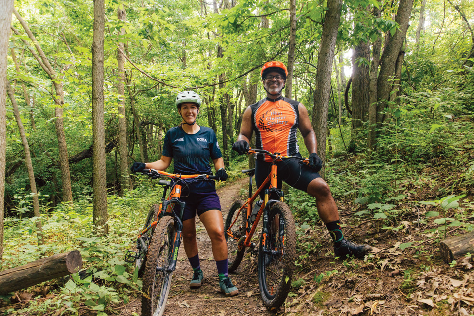 People mountain-biking at Harbin Park in Fairfield (photo courtesy of Travel Butler County)