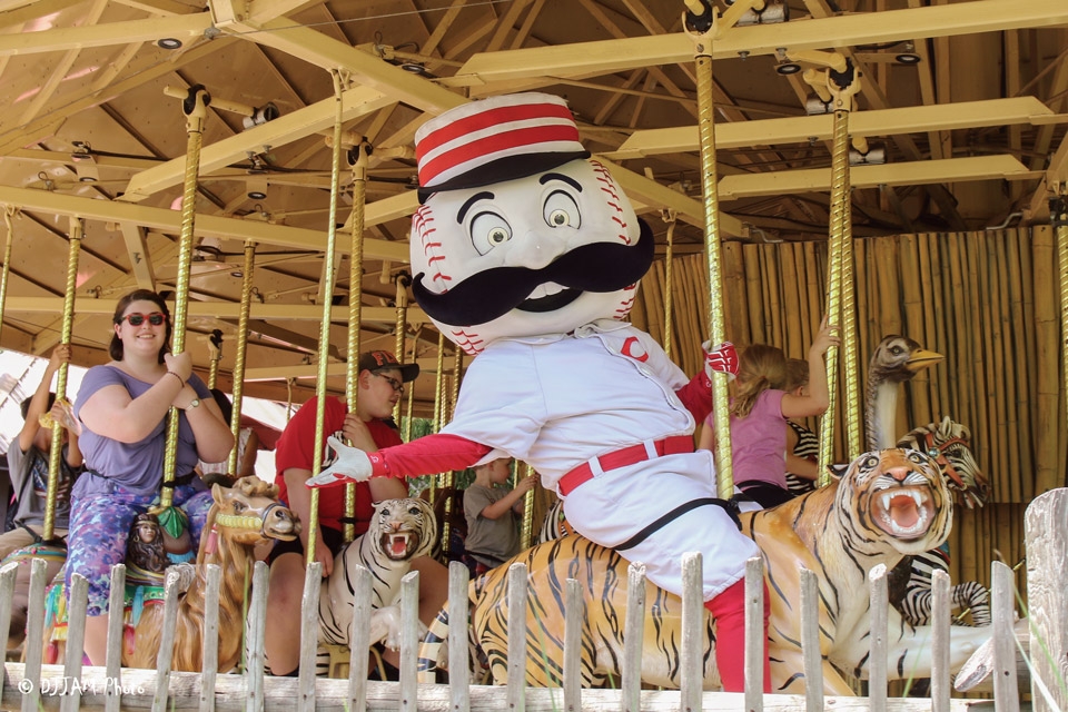 Cincinnati Reds’ Mr. Red Legs on carousel at Reds Day at the Zoo at the Cincinnati Zoo & Botanical Garden (photo courtesy of the Cincinnati Zoo & Botanical Garden)