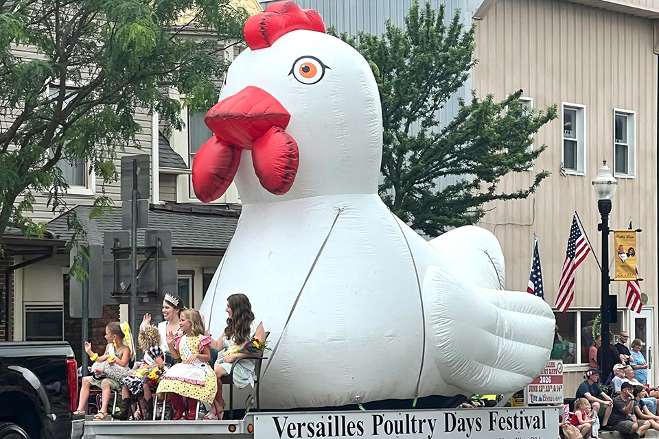 Chicken float in parade at Versailles Poultry Days (photo courtesy of Visit Darke County)