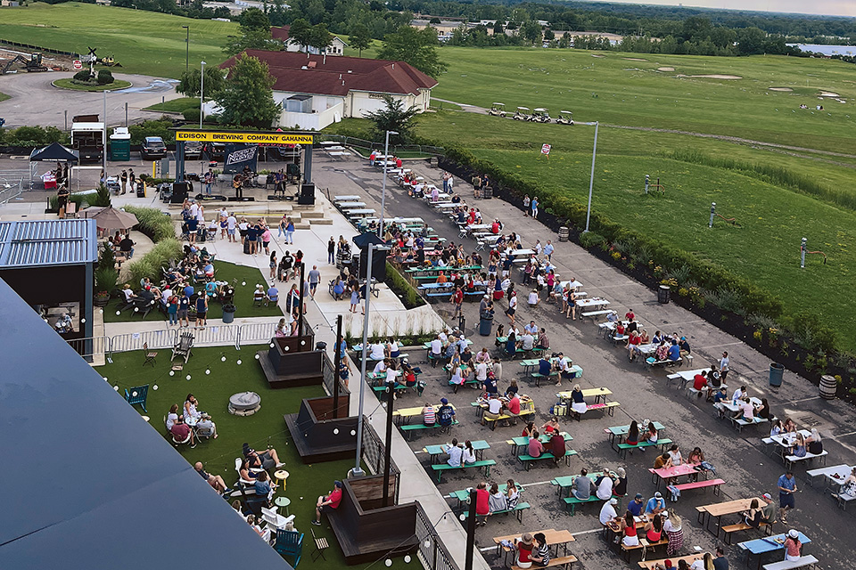 Overhead shot of customers sitting outside at Edison Brewing Co. in Gahanna, Ohio (courtesy of Edison Brewing Co.)