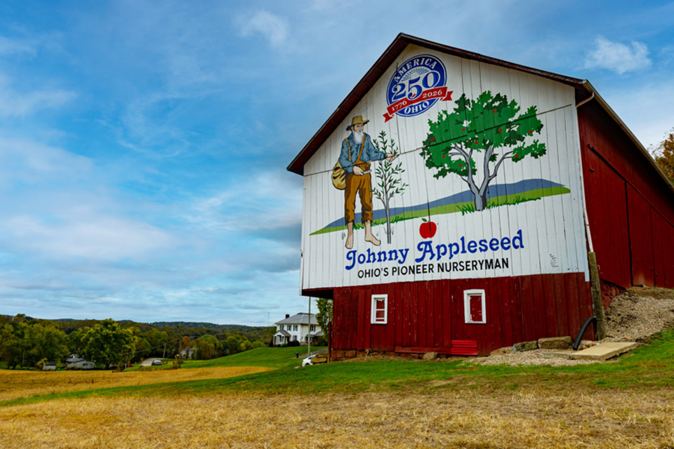 America 250-Ohio Johnny Appleseed barn mural in Perrysville (photo courtesy of Ohio History Connection)