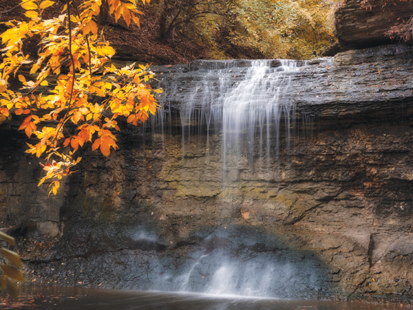 Waterfall at Quarry Trails Metro Park in Columbus (photo by Arthur O’Leary)
