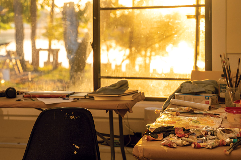 Desks and craft supplies at Ox-Bow School of Art in Saugatuck, Michigan (photo by Nolan Zunk)
