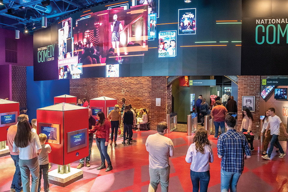 Crowd in lobby of National Comedy Center in Jamestown, New York (photo courtesy of National Comedy Center)